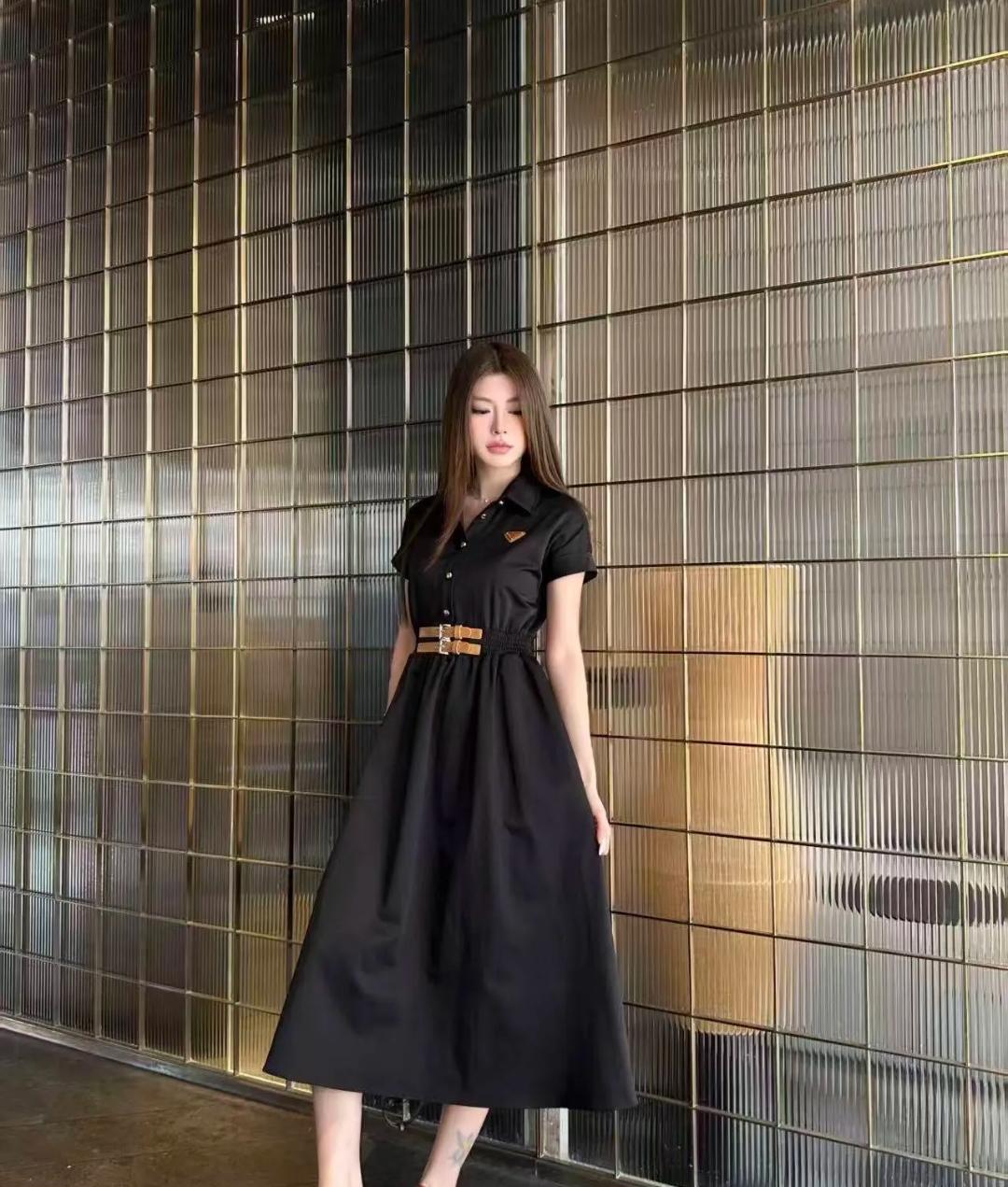 Elegant Noir Belted Midi Shirt Dress