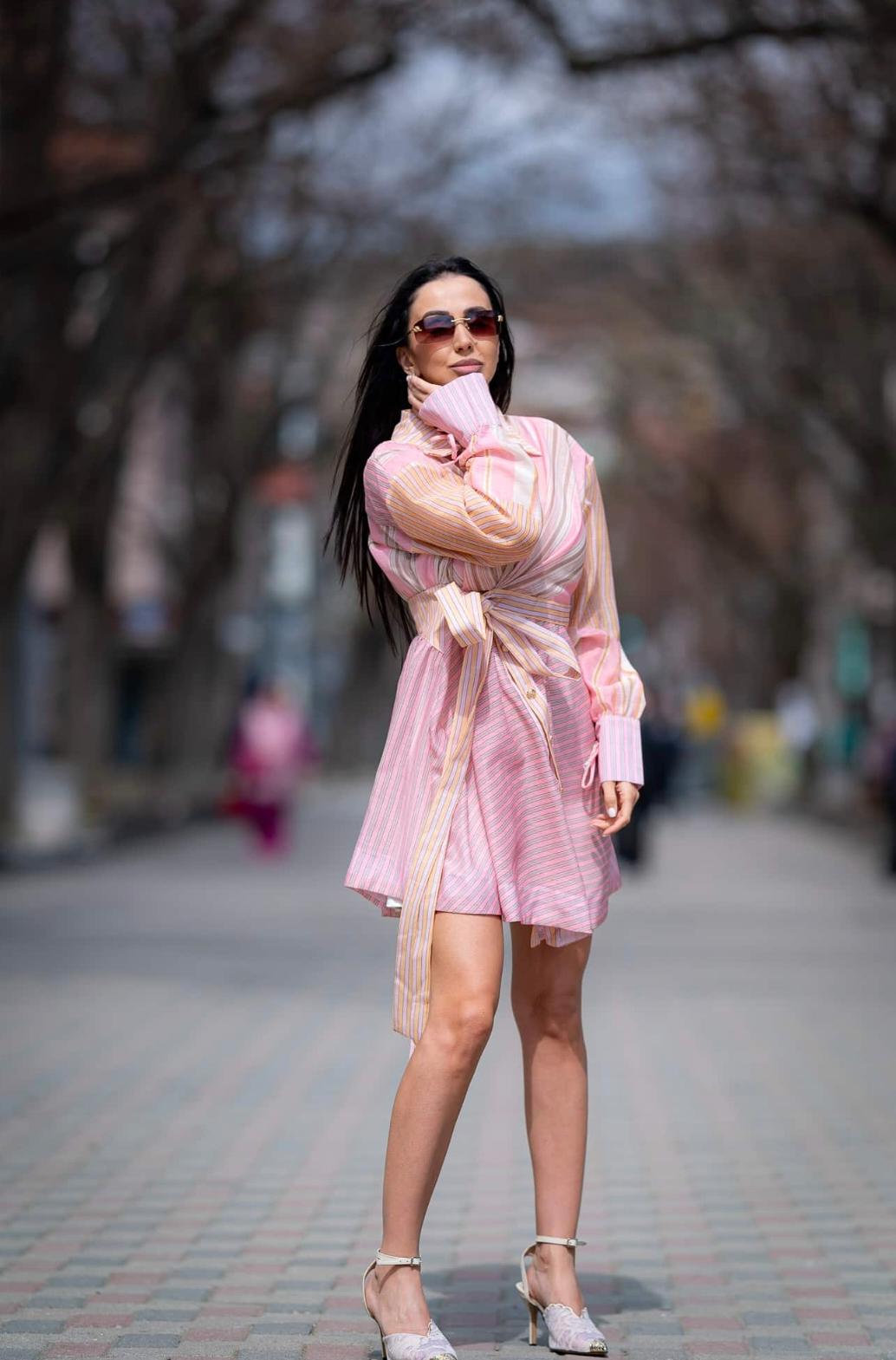 Blush Stripe Wrap Shirt Dress