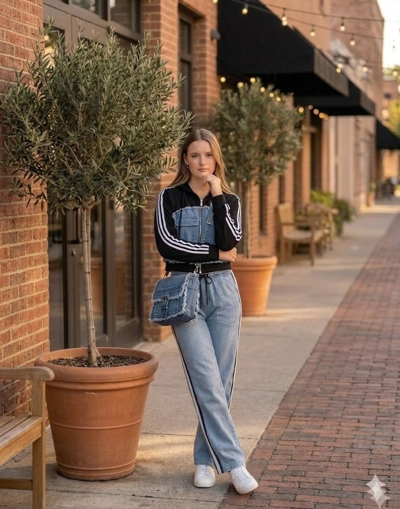 Denim Hooded Track set