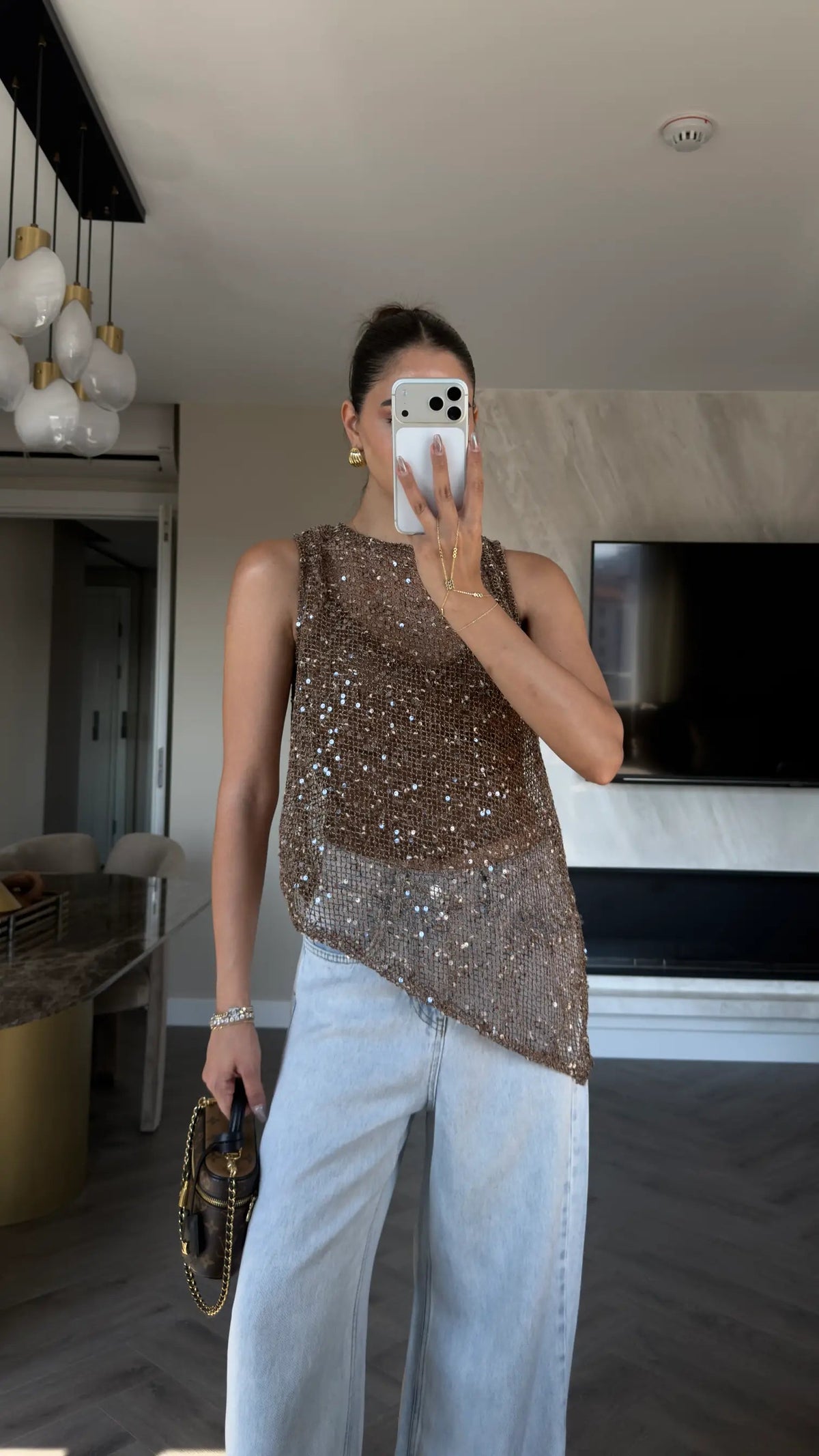 Zuri Sequined Open Work Blouse