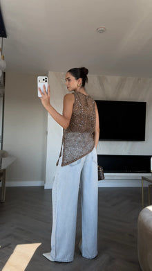 Zuri Sequined Open Work Blouse